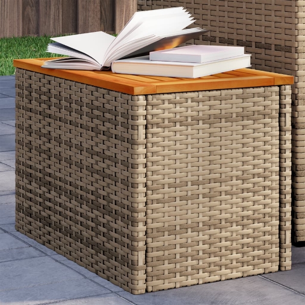 Tavolini Giardino 2pz Beige 55x34x37 Polyrattan Legno Massello