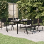 Tavolo da Pranzo da Giardino Nero 200x100x74 cm Acciaio e Vetro