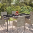 Tavolo da Giardino Piano in Vetro Grigio 190x90x75cm Polyrattan