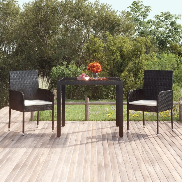 Tavolo da Giardino Piano in Vetro Nero 90x90x75 cm Polyrattan