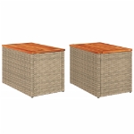 Tavolini Giardino 2pz Beige 55x34x37 Polyrattan Legno Massello