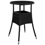 Tavolo da Giardino Ø60x75 cm Vetro Temperato e Polyrattan Nero