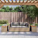 Tavolini Giardino 2pz Beige 55x34x37 Polyrattan Legno Massello