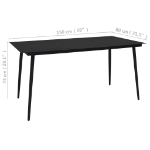 Tavolo da Giardino Nero 150x80x74 cm in Acciaio e Vetro