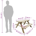 Tavolo da Picnic per Bambini 89 x 89,6 x 50,8 cm in Legno di Pino