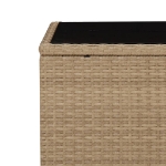 Tavolino con Piano Vetro Beige in Polyrattan e Vetro Temperato