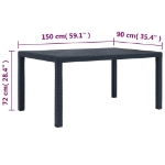 Tavolo da Giardino Antracite 150x90x72 cm Plastica Stile Rattan