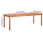 Tavolo da Giardino 215x90x74 cm in Legno Massello di Acacia