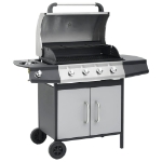 Barbecue Griglia a Gas 4+1 Fornelli Nero Argento Acciaio e Inox