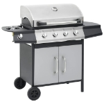 Barbecue Griglia a Gas 4+1 Fornelli Nero Argento Acciaio e Inox