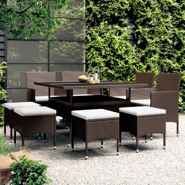 Set da Pranzo da Giardino in Polyrattan 9 pz Marrone