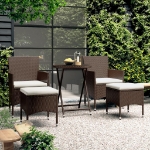 Set Bistrot Giardino 5 pz Polyrattan e Vetro Temperato Marrone