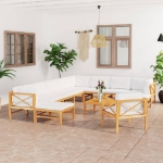 Set Divani da Giardino 12pz Cuscini Crema Legno Massello Teak