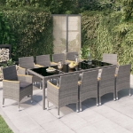 Set da Pranzo Esterni 11pz con Cuscini Polyrattan Nero e Grigio