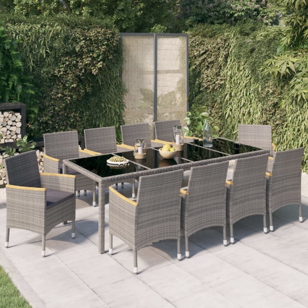 Set da Pranzo Esterni 11pz con Cuscini Polyrattan Nero e Grigio