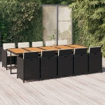 Set da Pranzo da Giardino 11 pz con Cuscini in Polyrattan Nero
