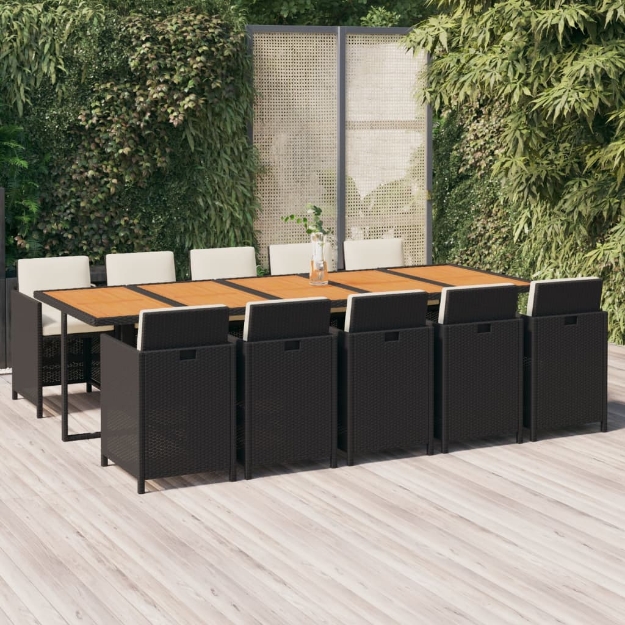 Set da Pranzo da Giardino 11 pz con Cuscini in Polyrattan Nero