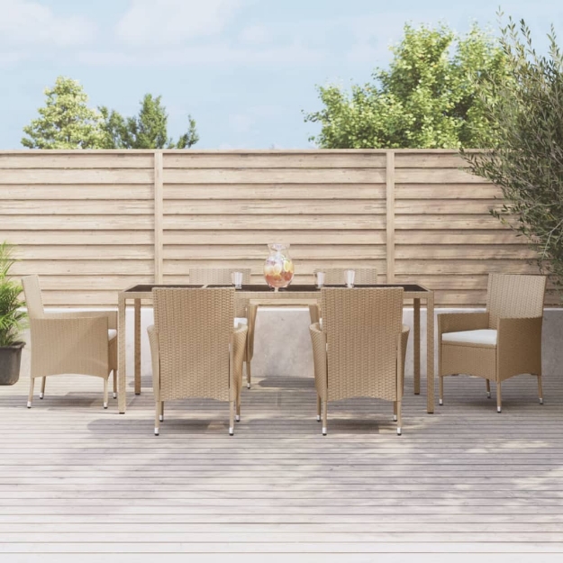 Set da Pranzo da Giardino 7 pz con Cuscini Beige in Polyrattan