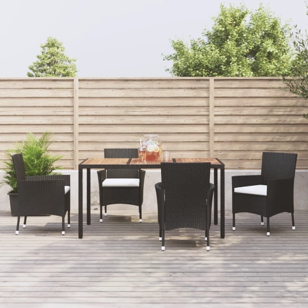 Set da Pranzo da Giardino 5 pz Nero con Cuscini in Polyrattan