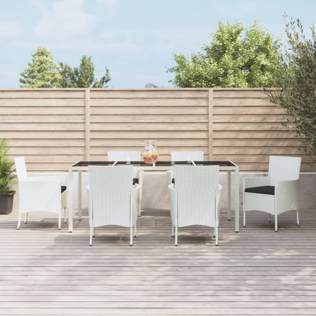 Set da Pranzo da Giardino 7 pz con Cuscini in Polyrattan Bianco