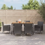 Set da Pranzo da Giardino 7 pz Nero con Cuscini in Polyrattan