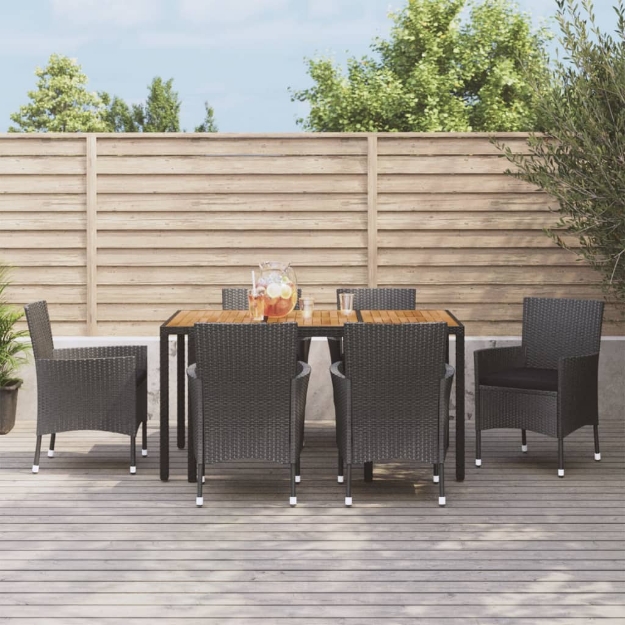 Set da Pranzo da Giardino 7 pz Nero con Cuscini in Polyrattan
