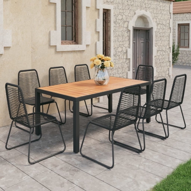 Set da Pranzo da Giardino 9 pz in Rattan PVC Nero e Marrone