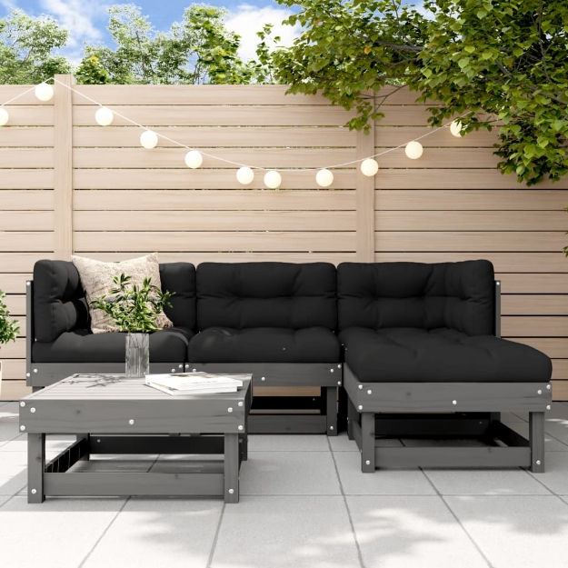Set Salotto da Giardino 5 pz Grigio in Legno Massello di Pino