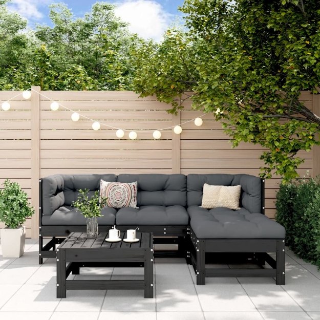 Set Salotto da Giardino 5 pz Nero in Legno Massello di Pino