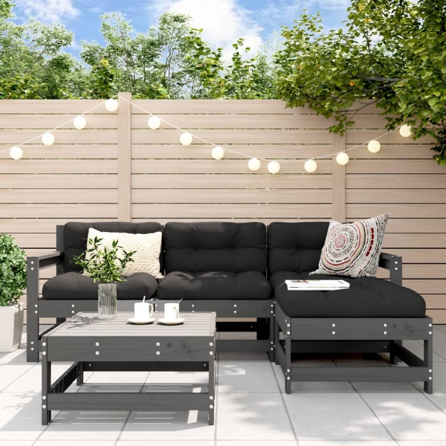 Set Salotto da Giardino 5 pz Grigio in Legno Massello di Pino