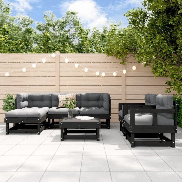 Set Salotto da Giardino 7 pz Nero in Legno Massello di Pino