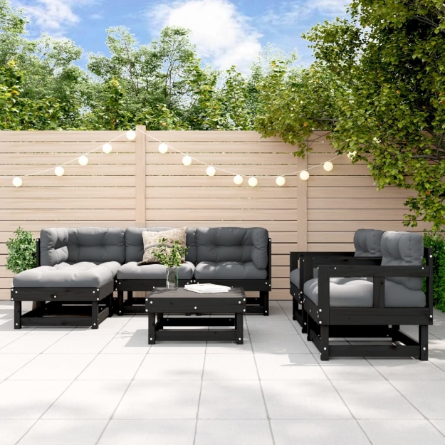 Set Salotto da Giardino 7 pz Nero in Legno Massello di Pino