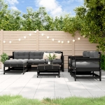 Set Salotto da Giardino 7 pz Nero in Legno Massello di Pino