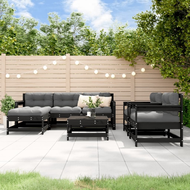Set Salotto da Giardino 7 pz Nero in Legno Massello di Pino