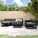 Set Salotto da Giardino 7 pz Nero in Legno Massello di Pino