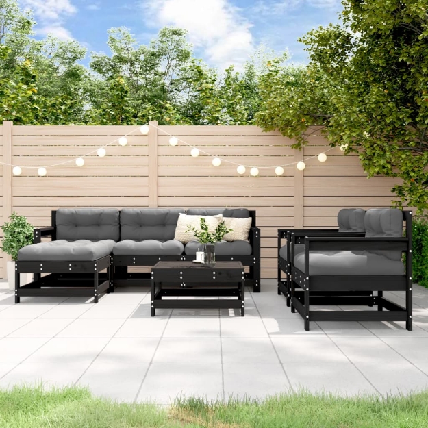 Set Salotto da Giardino 7 pz Nero in Legno Massello di Pino