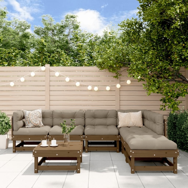 Set Salotto da Giardino 7 pz Miele in Legno Massello di Pino