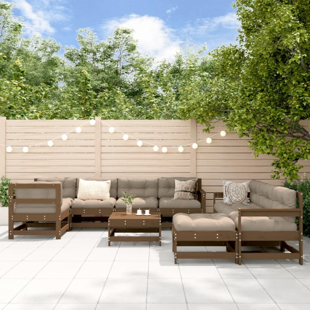 Set Salotto da Giardino 10 pz in Legno Massello di Pino Miele