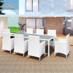 Set da Pranzo da Giardino 9 pz in Polyrattan Bianco Crema