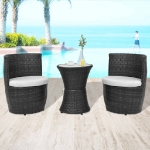 Set da Bistrot 3 pz con Cuscini in Polyrattan Nero