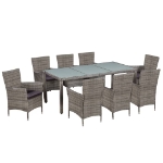 Set da Pranzo da Giardino 9 pz con Cuscini in Polyrattan Grigio