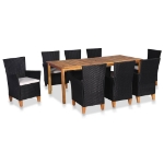 Set da Pranzo da Giardino 9 pz in Polyrattan Nero e Marrone