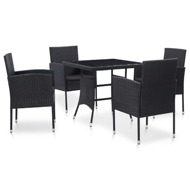 Set da Pranzo da Giardino 5 pz in Polyrattan Nero