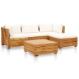 Set Divani Giardino 5 pz con Cuscini Legno Acacia Bianco Crema