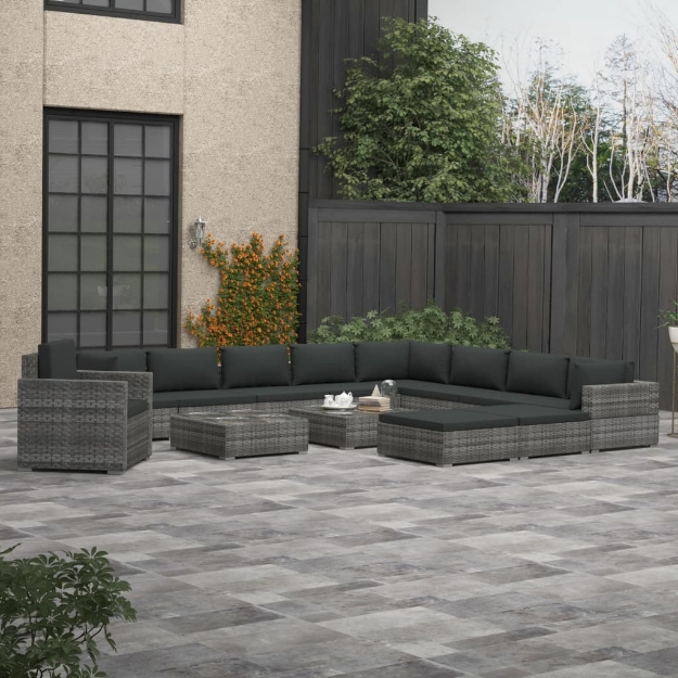 Set Divani da Giardino 13 pz con Cuscini in Polyrattan Grigio