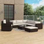 Set Divani da Giardino 8 pz con Cuscini in Polyrattan Marrone