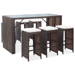 Set da Bar da Giardino 7 pz con Cuscini in Polyrattan Marrone