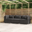 Divano a 3 Posti con Cuscini in Polyrattan Grigio