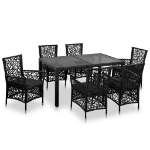 Set da Pranzo da Giardino 7 pz in Polyrattan Nero