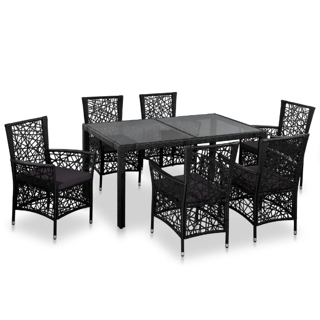 Set da Pranzo da Giardino 7 pz in Polyrattan Nero